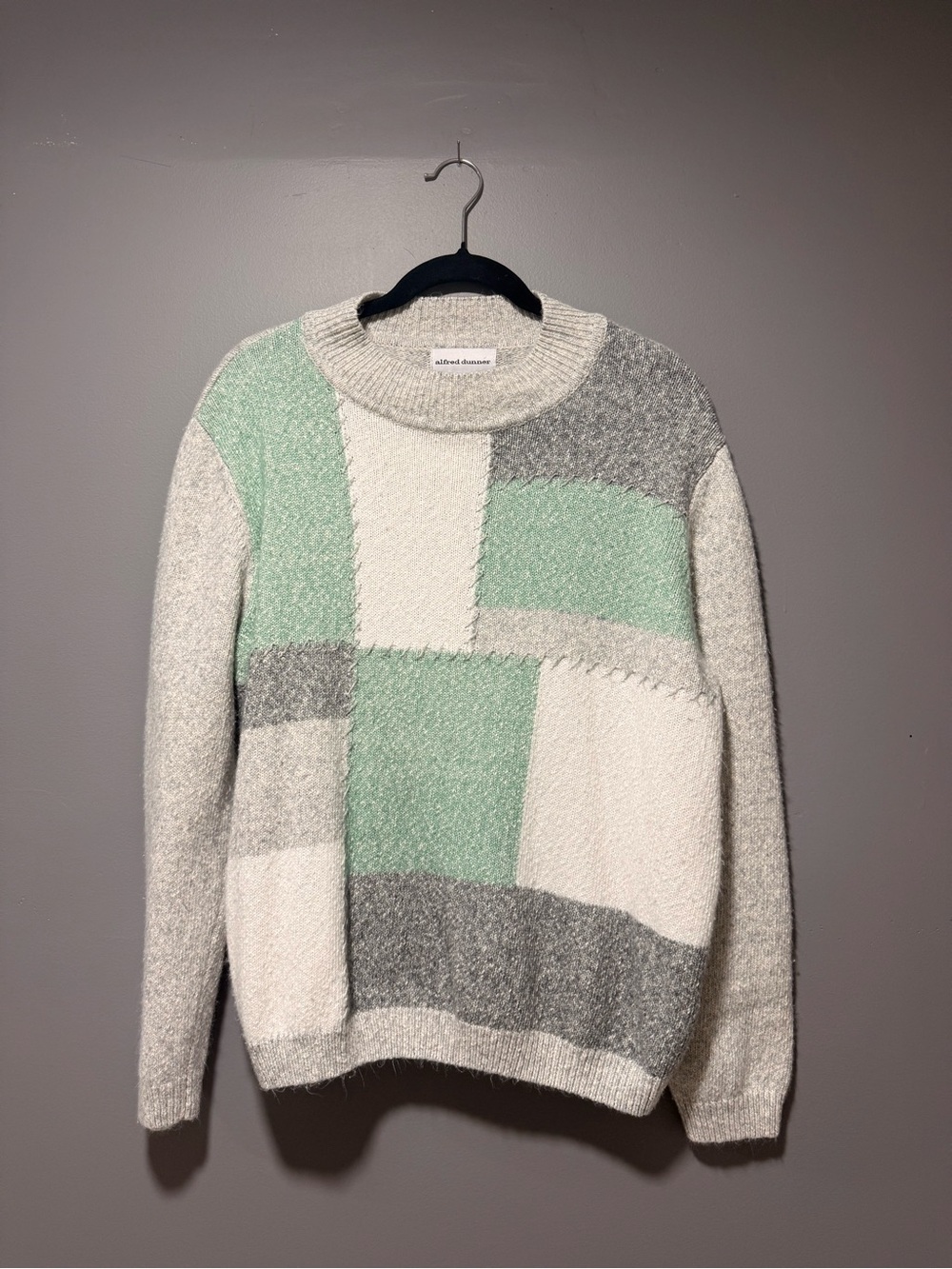 Alfred Dunner Mint, Gray & White Patchwork Crewneck Sweater